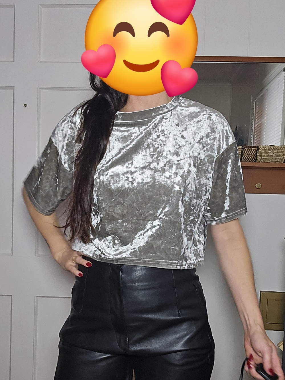 Topshop Crushed Velvet Crop Top in Silver